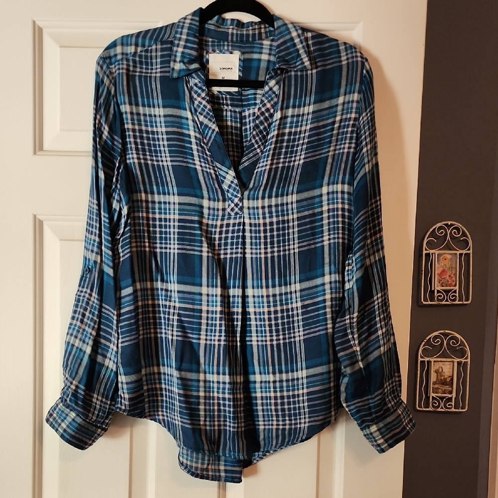 Sonoma Teal and Navy Plaid Shirt